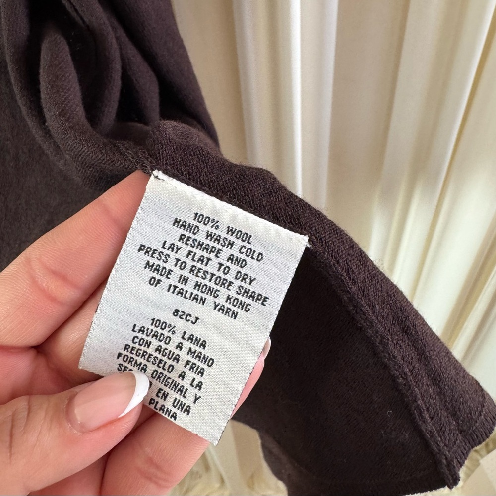 Eileen Fisher Dark Chocolate Brown Long Open Front Wool Cardigan Vintage 90s‎ Sm - Picture 6 of 6